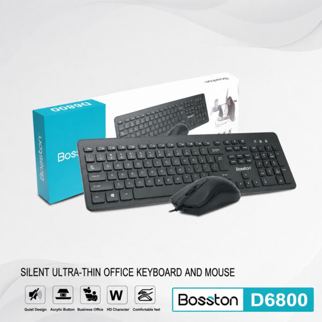 COMBO BÀN PHÍM + MOUSE BOSSTON D6800 ĐEN